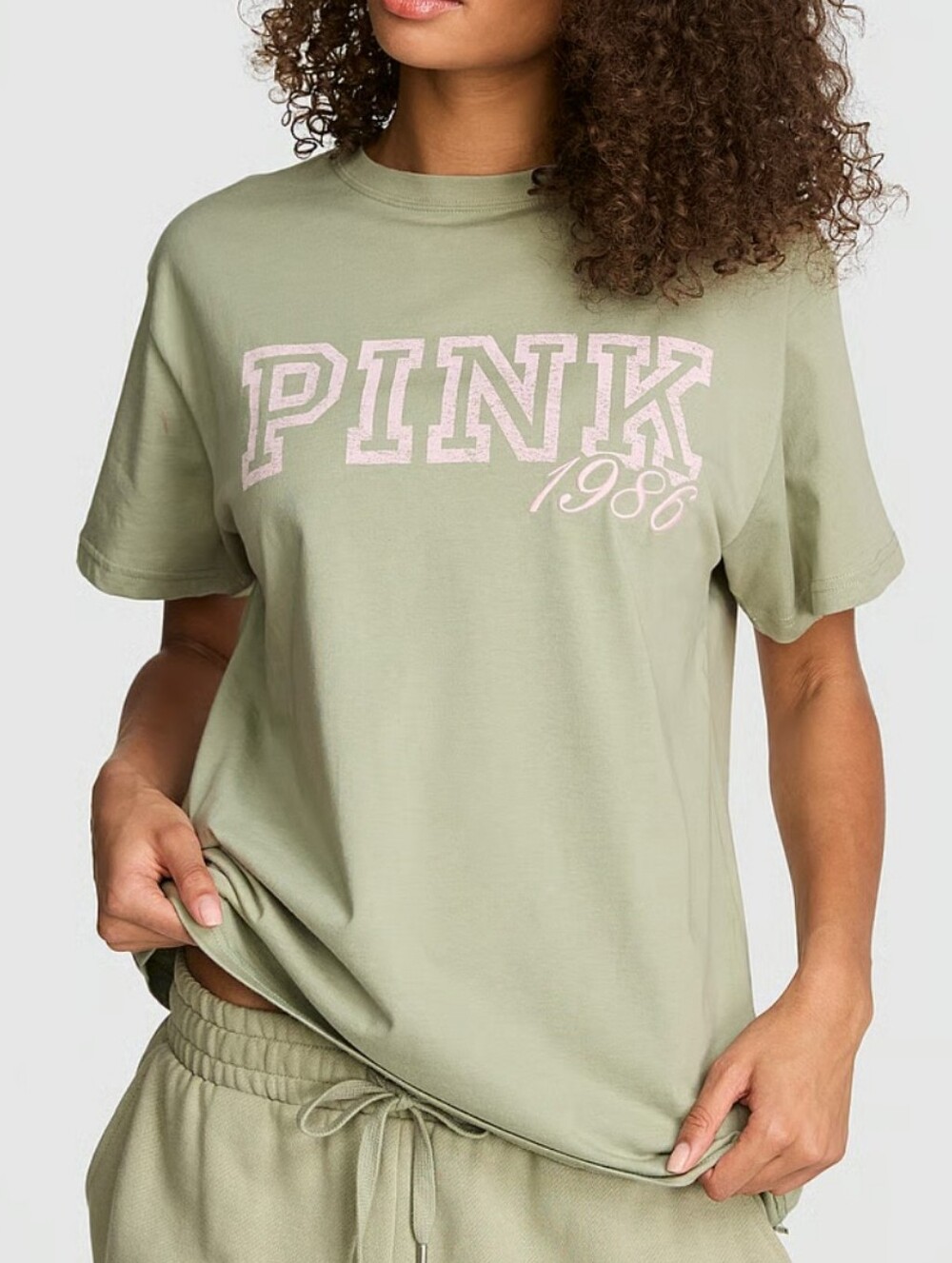 VS PINK Campus Cotton Tee Sz XS NWT Slate Green
